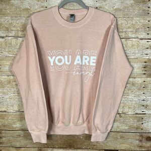 GILDAN HEAVY BLEND"YOU ARE ENOUGH" WHITE GLITTER GRAPHICS CREWNECK SWEATSHIRT